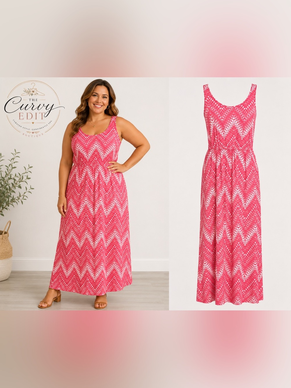 🌸 Sonoma Life + Style Coral Pink Printed Maxi Dress Size Large Sleeveless Dress